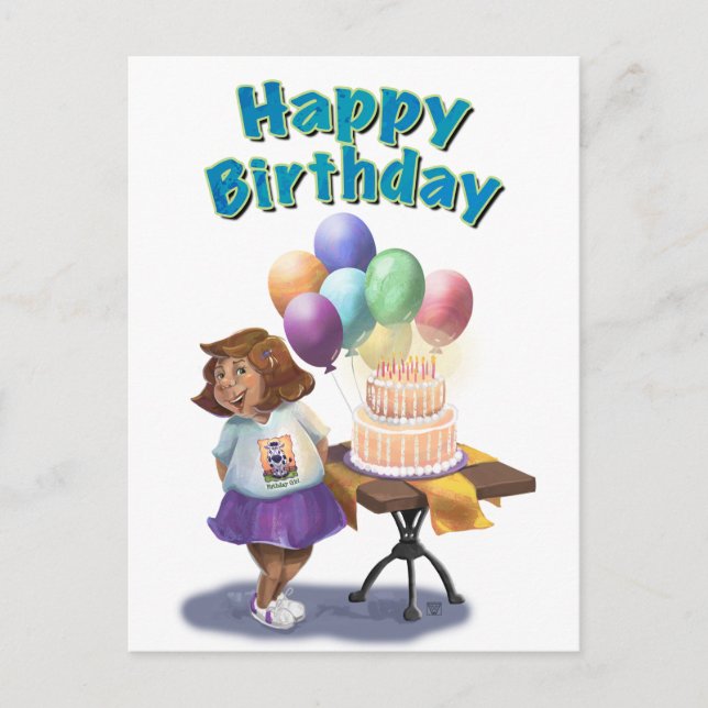 Colorful Balloon Birthday Girl Postcard (Front)