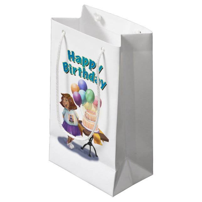 Colorful Balloon Birthday Girl Small Gift Bag (Front Angled)
