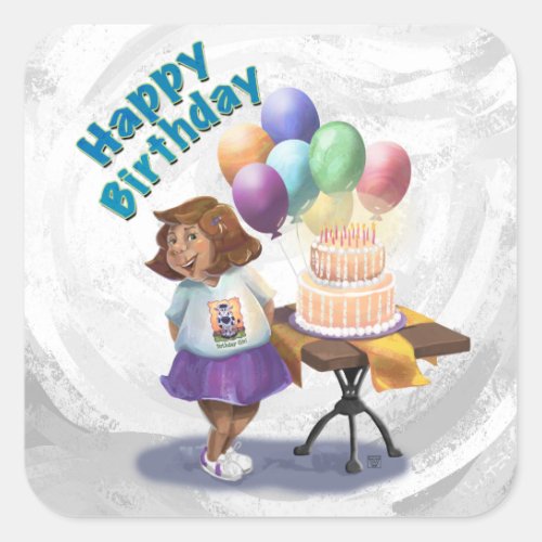 Colorful Balloon Birthday Girl Square Sticker