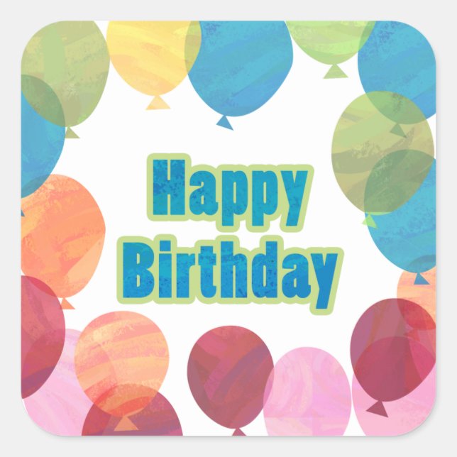 Colorful Balloon Birthday Square Sticker (Front)