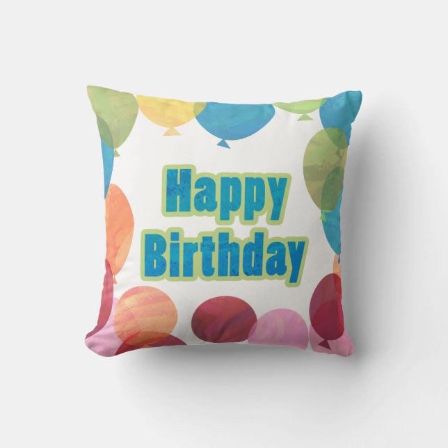 Colorful Balloon Birthday Throw Pillow (Front)