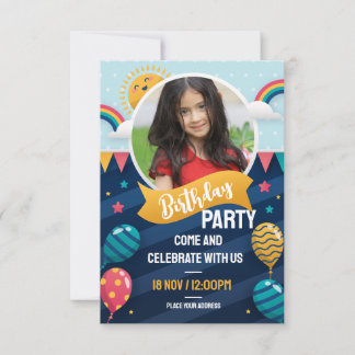 Colorful Balloon Blue Themed Birthday Invitation