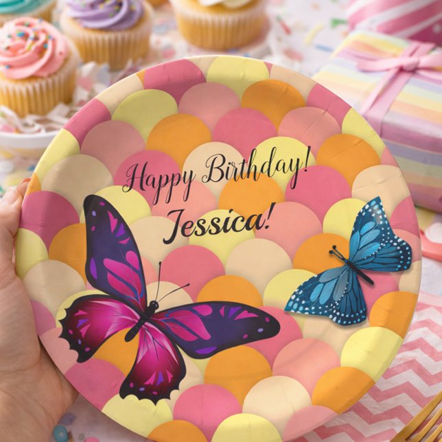 Colorful Balloon Butterfly Birthday Party Style Paper Plates (Creator Uploaded)