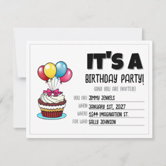 Colorful Balloon Cupcake Birthday Invitation