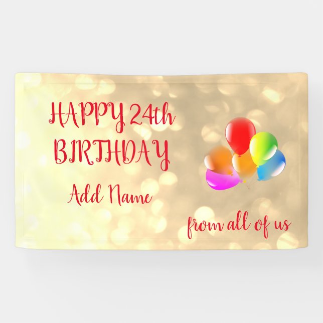 Colorful balloon design Happy 24th Birthday Banner (Horizontal)