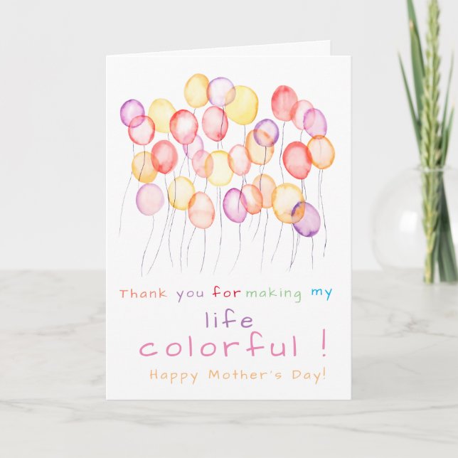 colorful balloon flying Mother's Day card (Front)