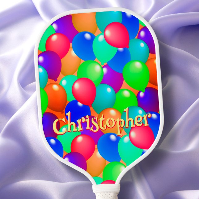 Colorful Balloon Fun Cute Typography Custom Name Pickleball Paddle (Creator Uploaded)