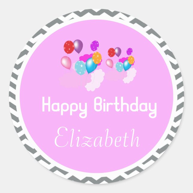 colorful balloon happy birthday pink stickers (Front)