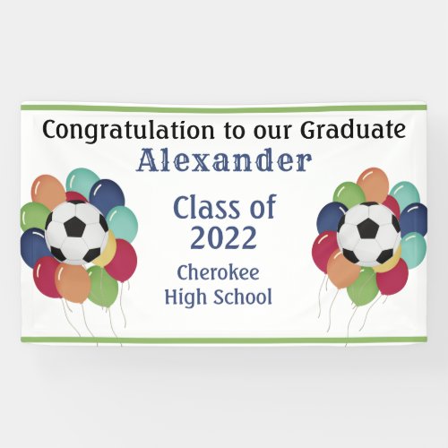 Colorful Balloon Soccer Football Graduation Party Banner