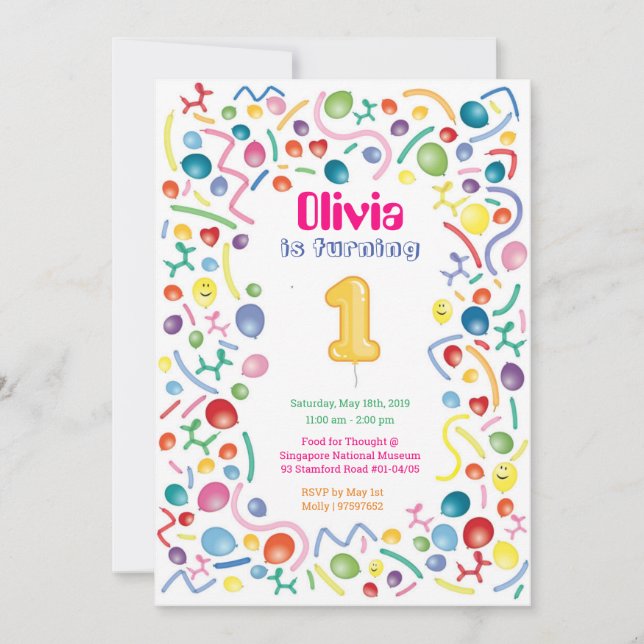 Colorful Balloon Theme Kids Birthday Invitation (Front)