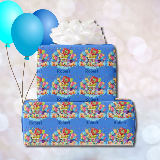 Colorful Balloons Add NAME AGE Birthday Gift Wrapping Paper (Creator Uploaded)