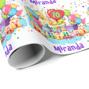 Colorful Balloons Add NAME AGE Birthday Gift Wrapping Paper