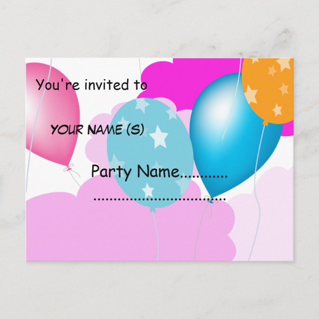 colorful balloons and clouds  invitation postcard (Front)