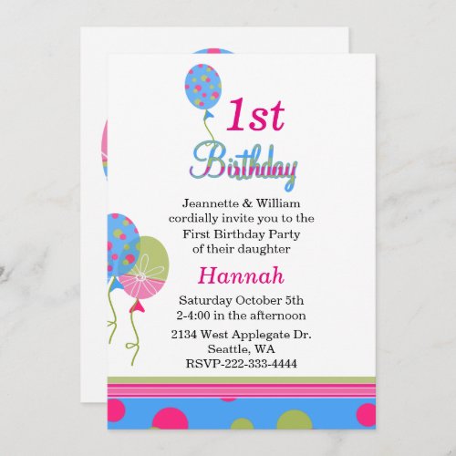 Colorful Balloons Babys First Birthday Invitation