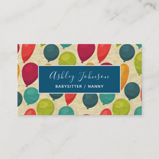 Colorful Balloons Babysitter Nanny Paper Childcare Business Card (Front)