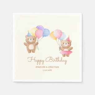 Colorful Balloons Bear Together Joint Birthday  Napkins