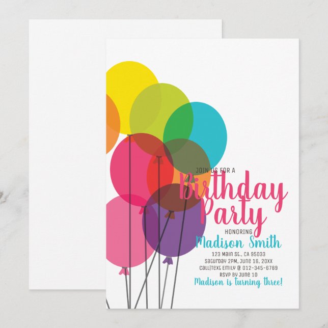Colorful Balloons Birthday Invitation (Front/Back)