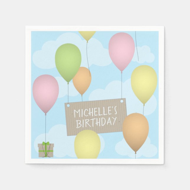 Colorful Balloons Birthday Paper Napkin (Front)
