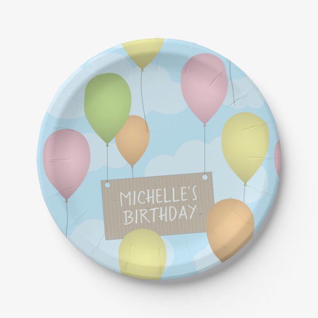 Colorful Balloons Birthday Paper Plate (Front)