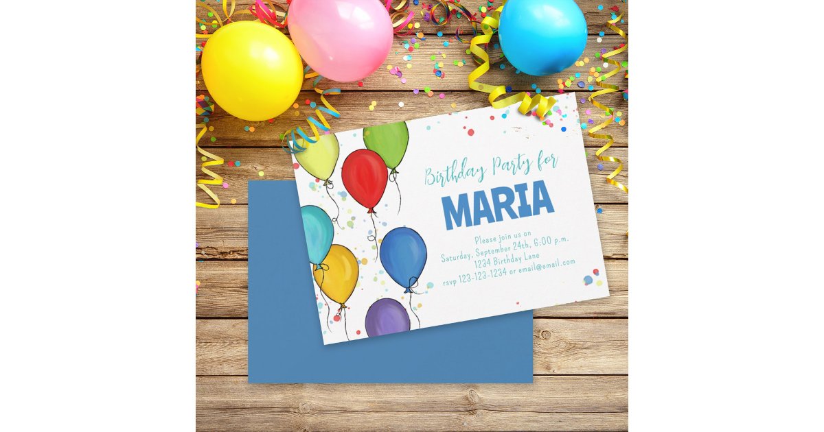 Colorful Balloons Birthday Party Custom Invitation | Zazzle