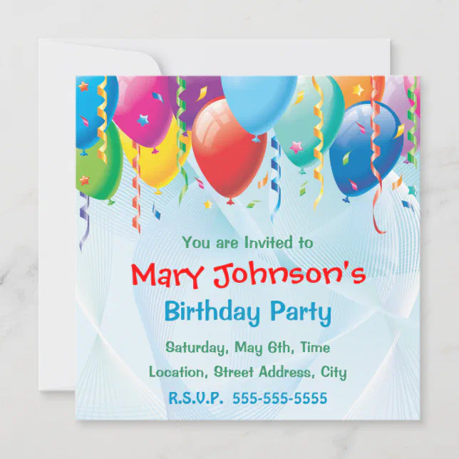 Colorful Balloons Birthday Party Invitation | Zazzle