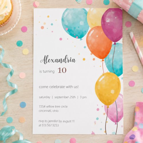 Colorful Balloons Birthday Party Invitation