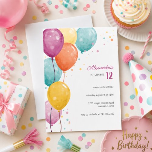 Colorful Balloons Birthday Party  Invitation