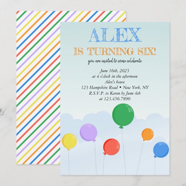 Colorful Balloons Birthday Party Invitation (Front/Back)