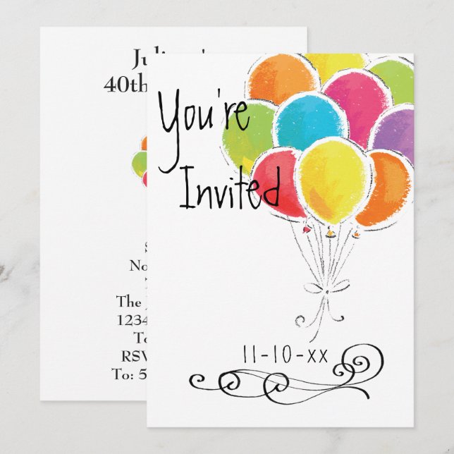 Colorful Balloons Birthday Party Invitation (Front/Back)