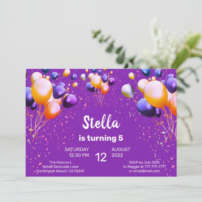 Colorful Balloons Birthday Party Invitation (Standing Front)
