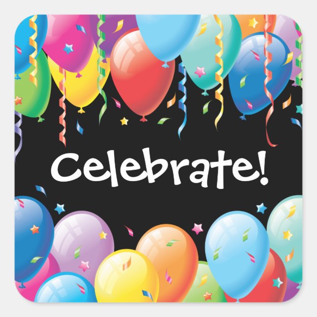 Colorful Balloons Birthday Party Sticker (Front)
