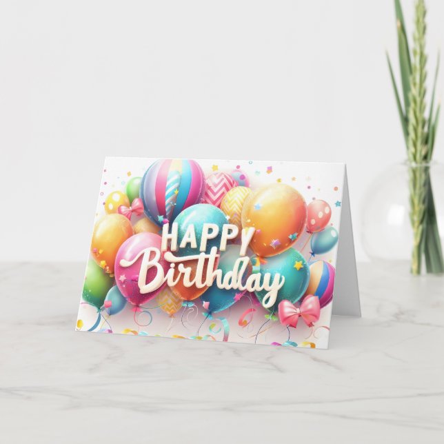 Colorful Balloons Birthday Wishing Card (Front)