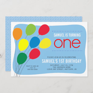 Colorful Balloons Boys 1st Birthday Party Invitation