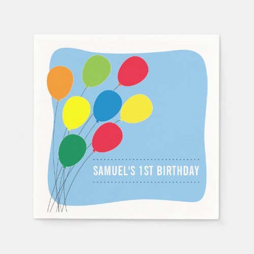 Colorful Balloons Boys 1st Birthday Party Napkins