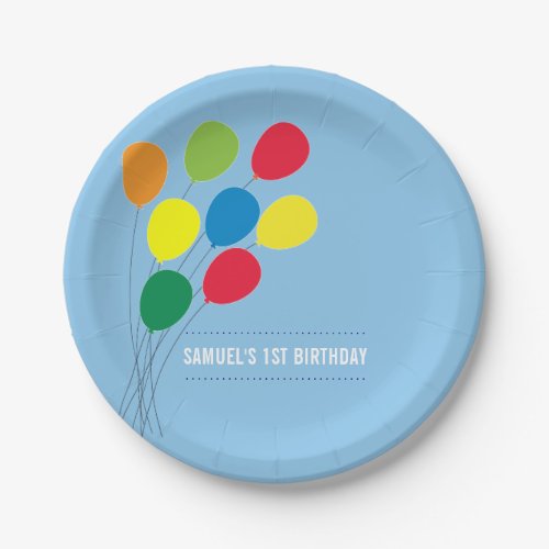 Colorful Balloons Boys 1st Birthday Party Paper Plates