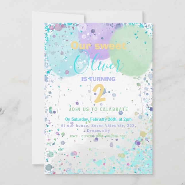 Colorful balloons boy's birthday party invitation (Front)