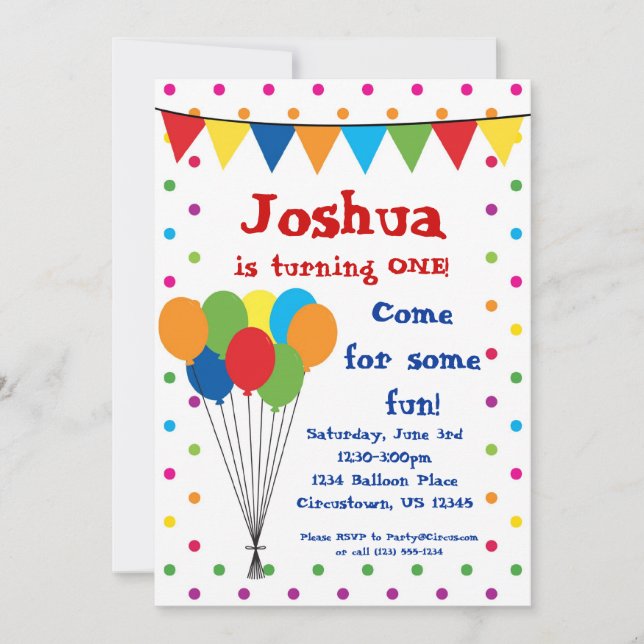 Colorful Balloons, Circus Carnival Birthday Party Invitation (Front)
