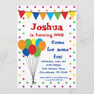 Colorful Balloons, Circus Carnival Birthday Party Invitation