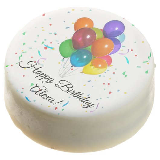 Colorful Balloons & Confetti Birthday Party Chocolate Covered Oreo (Angled)