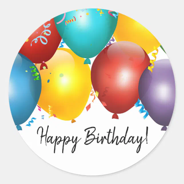 Colorful Balloons & Confetti Birthday Party Favor Classic Round Sticker ...