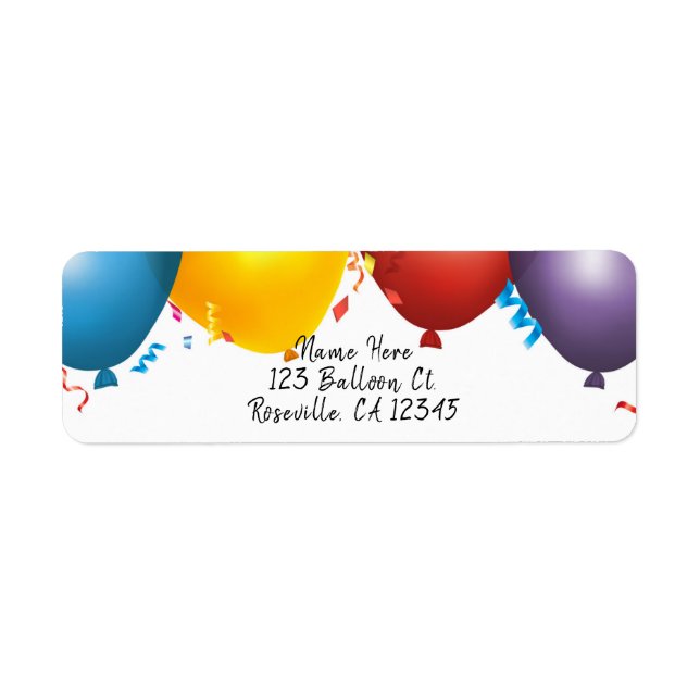 Colorful Balloons & Confetti Birthday Party Label (Front)