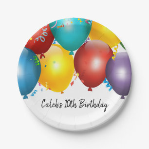 Colorful Balloons & Confetti Birthday Party Paper Plates
