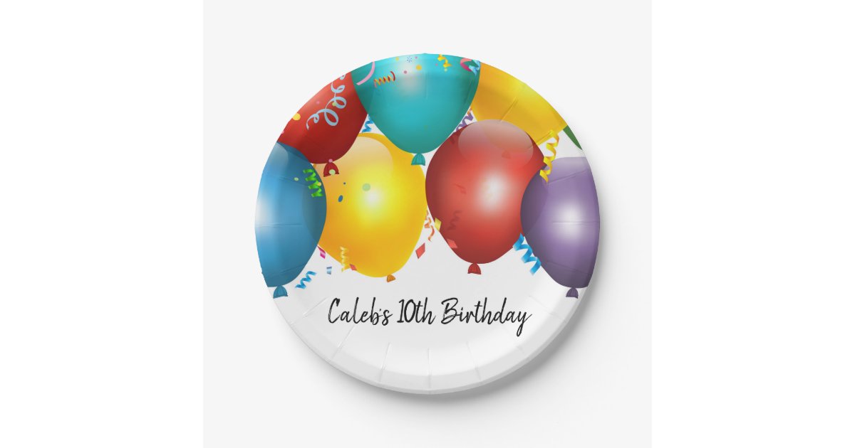 Colorful Balloons & Confetti Birthday Party Paper Plates | Zazzle
