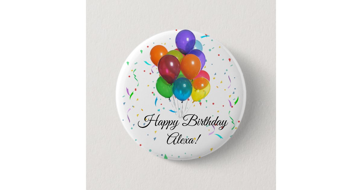 Colorful Balloons & Confetti Birthday Party Pin | Zazzle