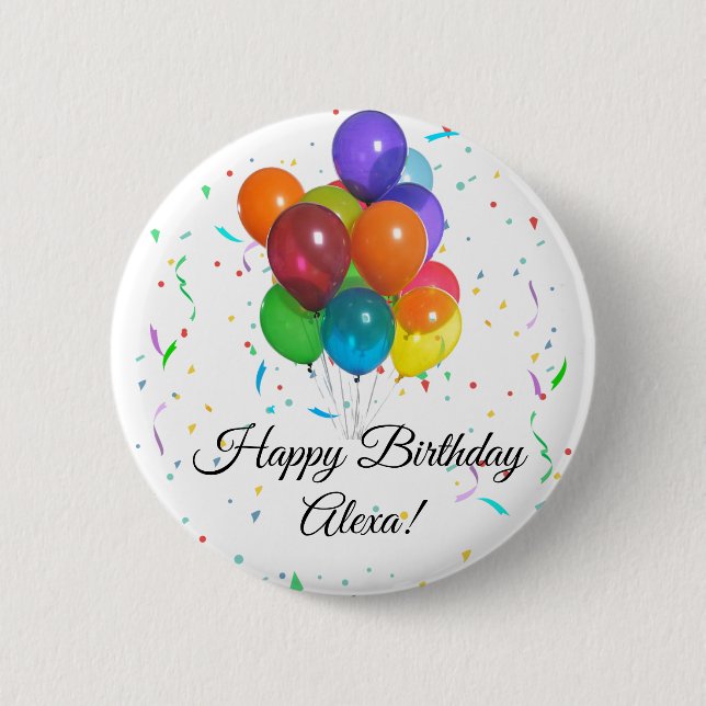 Colorful Balloons & Confetti Birthday Party Pin (Front)