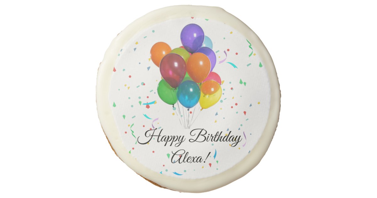 Colorful Balloons & Confetti Birthday Party Sugar Cookie | Zazzle