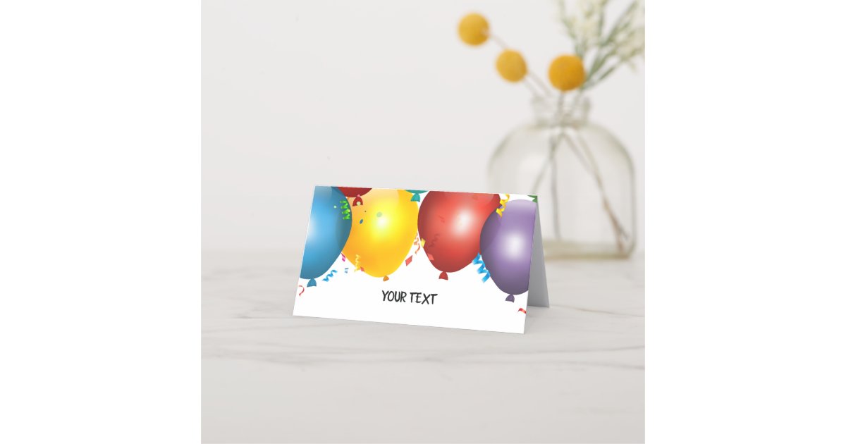 Colorful Balloons & Confetti Birthday Party Table Place Card | Zazzle