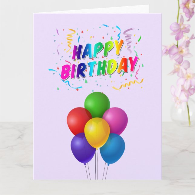 Colorful Balloons Confetti Happy Birthday Card (Orchid)