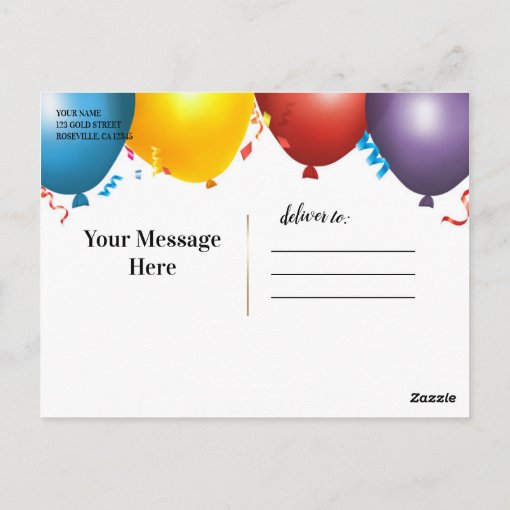 Colorful Balloons & Confetti Happy Birthday Mailer Postcard Zazzle