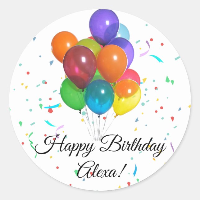 Colorful Balloons & Confetti Party Stickers Labels (Front)